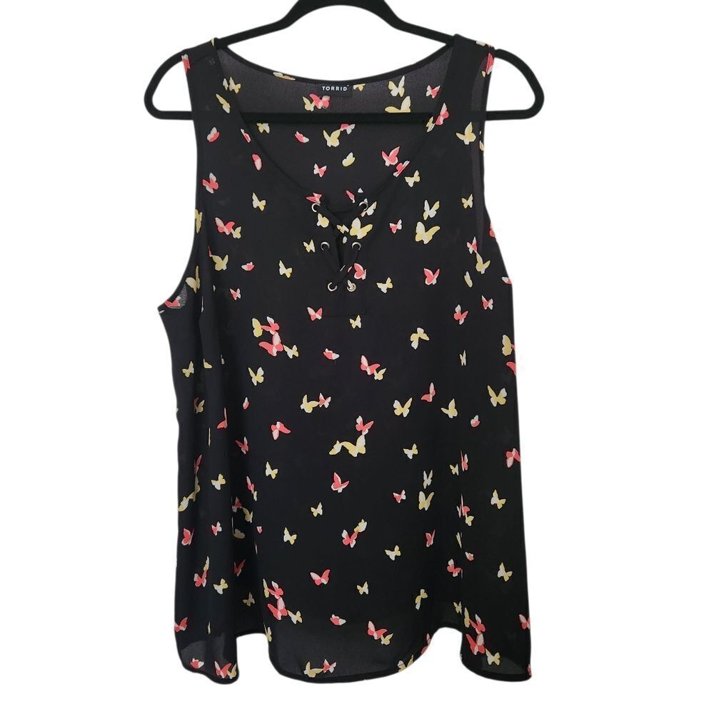 Torrid Womens Black Sleeveless Top with Butterfly Pattern 1X